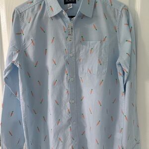 Children’s Place Light Blue Boys Button Down Shirt with Carrot Pattern